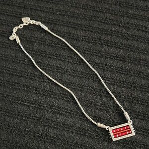 Retired Brighton Silver and Red Geometric Pendant Necklace